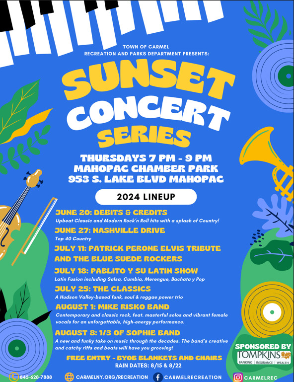 FREE! Town of Carmel Sunset Concert Series Mahopac Hudson Valley Kids